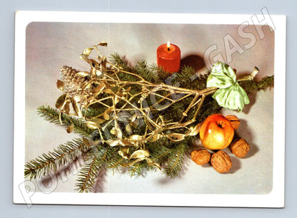 Pohlednice Vánoční zátiší se jmelím a svíčkou 1989 (M27076)