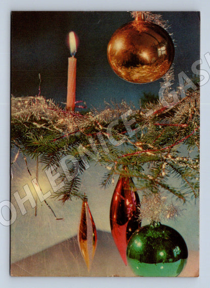 Pohlednice vánoční motiv dekorace kolem 1959 (M27079)