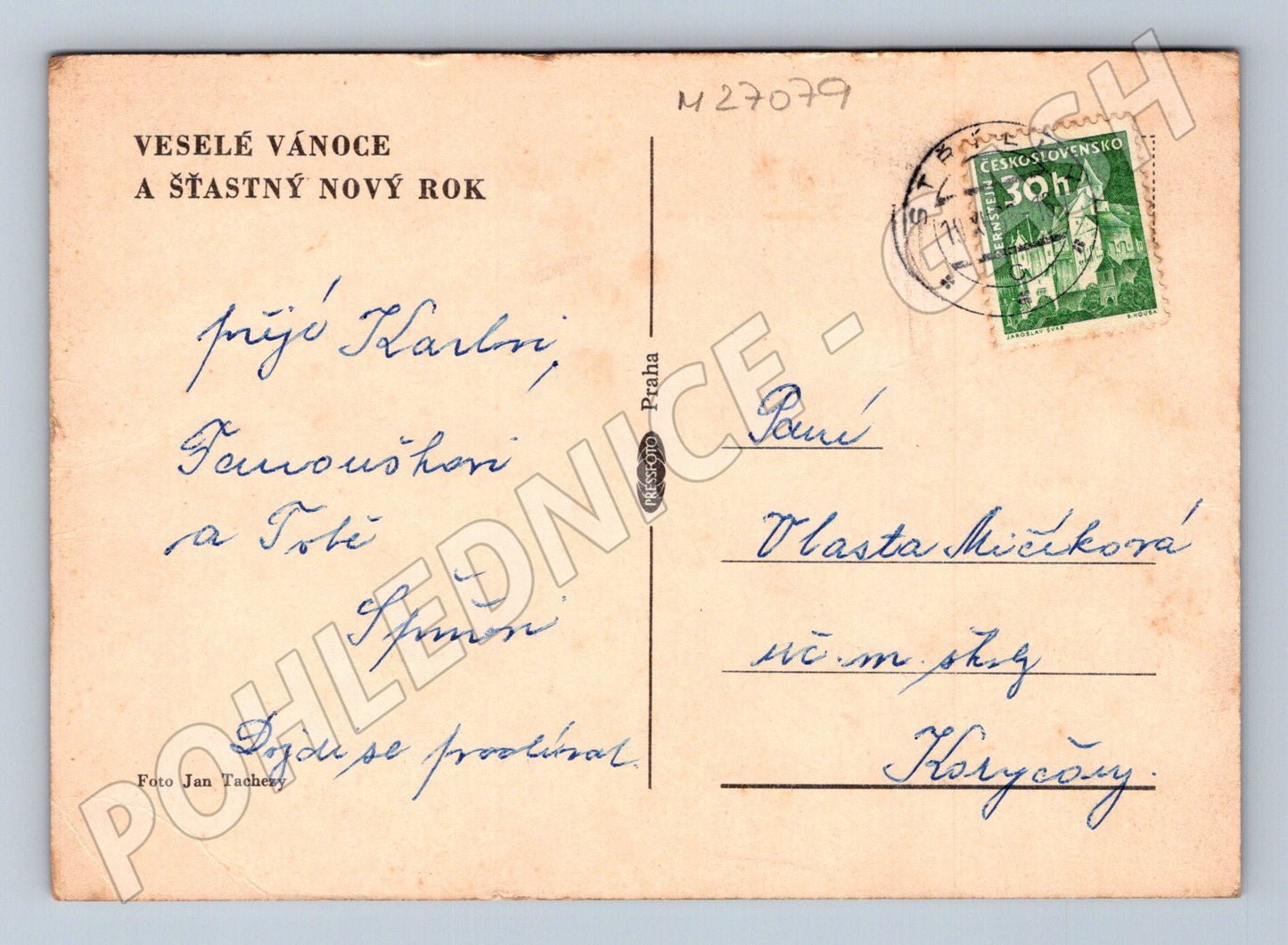 Pohlednice vánoční motiv dekorace kolem 1959 (M27079)