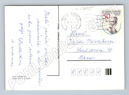 Pohlednice Vánoční motiv svíčka a jablko 1986 (M27085)