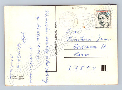 Pohlednice vánoční motiv svíčka a jablka 1983 (M27086)