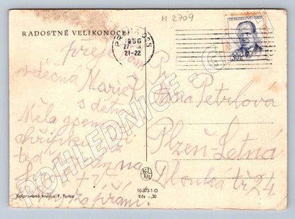 Postcard girl and geese ethnography 1956 (M2709)