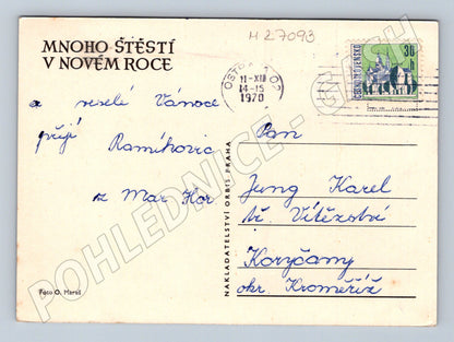 Pohlednice Novoroční přání víno Scholtz 1970 (M27093)