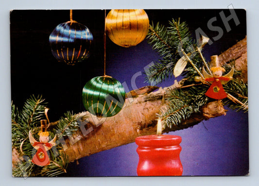 Pohlednice vánoční motiv ozdoby svíčka 1977 (M27094)