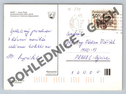 Pohlednice Vráž u Písku – zámek, interiéry, prošlá, 1984 (M271)