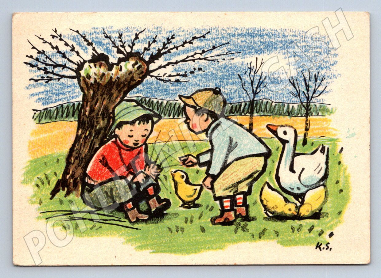 Postcard K. Skála children and goose 1948 (M2710)