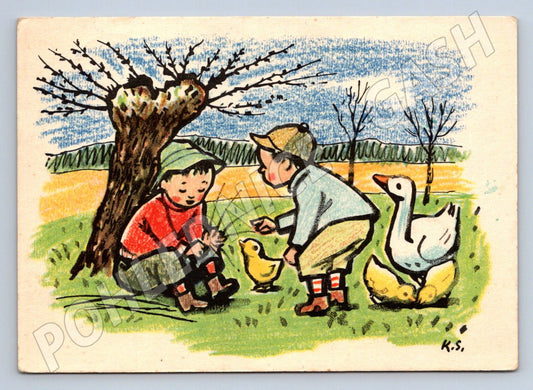 Postcard K. Skála children and goose 1948 (M2710)