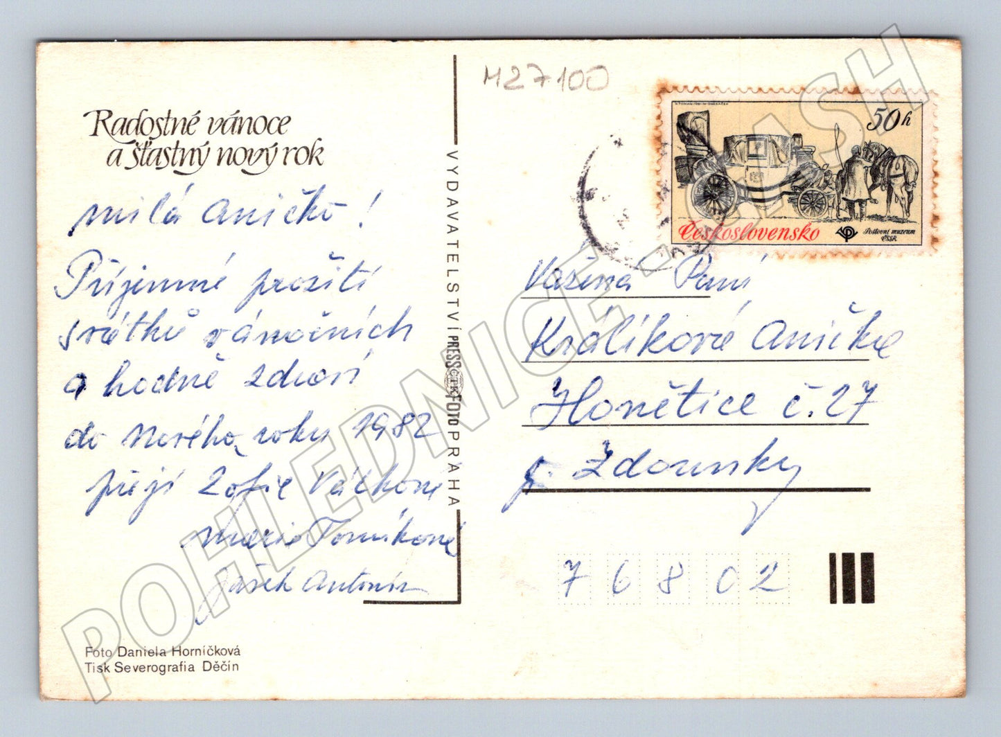 Pohlednice vánoční motiv jablka svíčka 1981 (M27100)