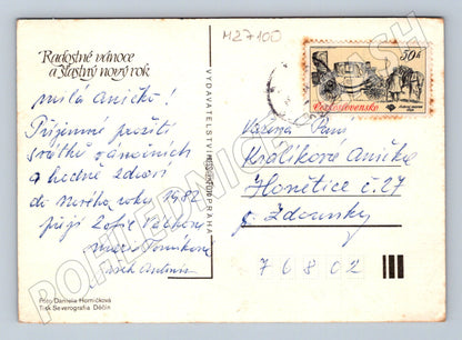 Pohlednice vánoční motiv jablka svíčka 1981 (M27100)
