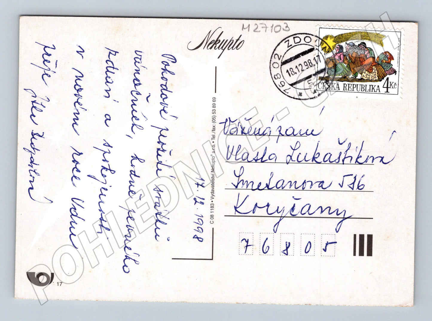 Pohlednice Vánoce 1998 (M27103)