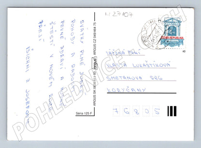 Pohlednice Vánoční motiv děti u okna 1993 (M27104)