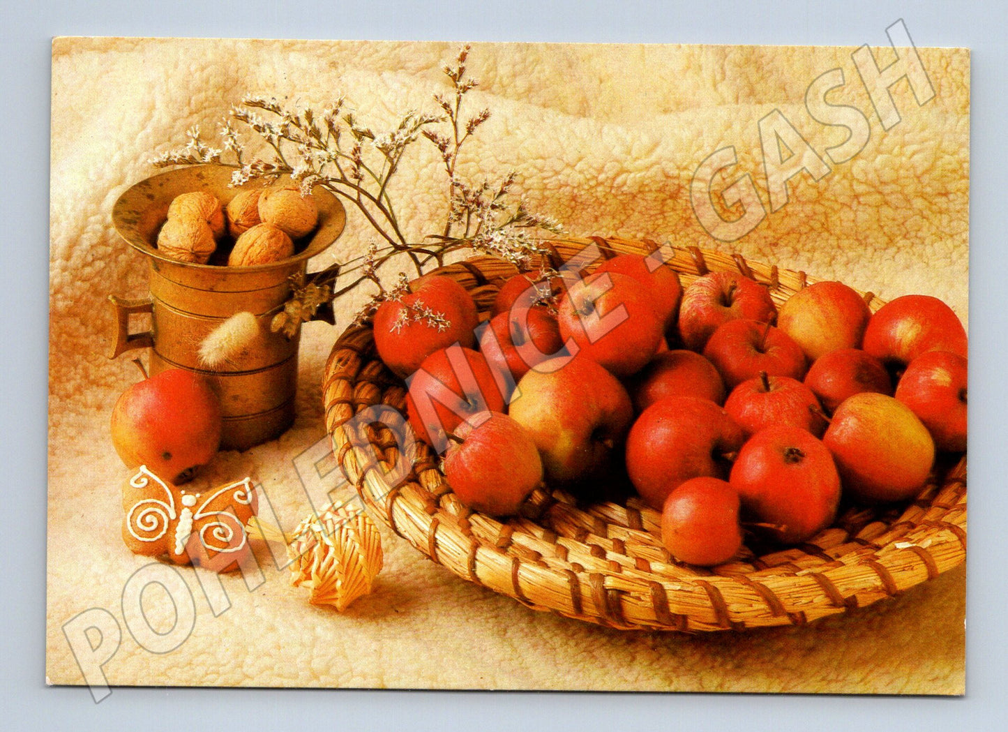 Pohlednice zátiší jablka a ořechy Vánoce 1998 (M27106)