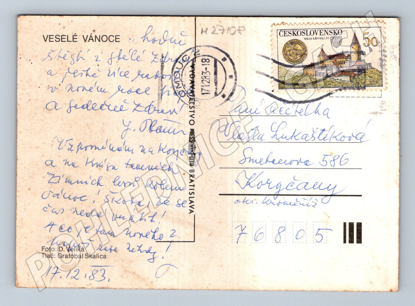 Pohlednice Vánoce svíčky 1983 (M27108)