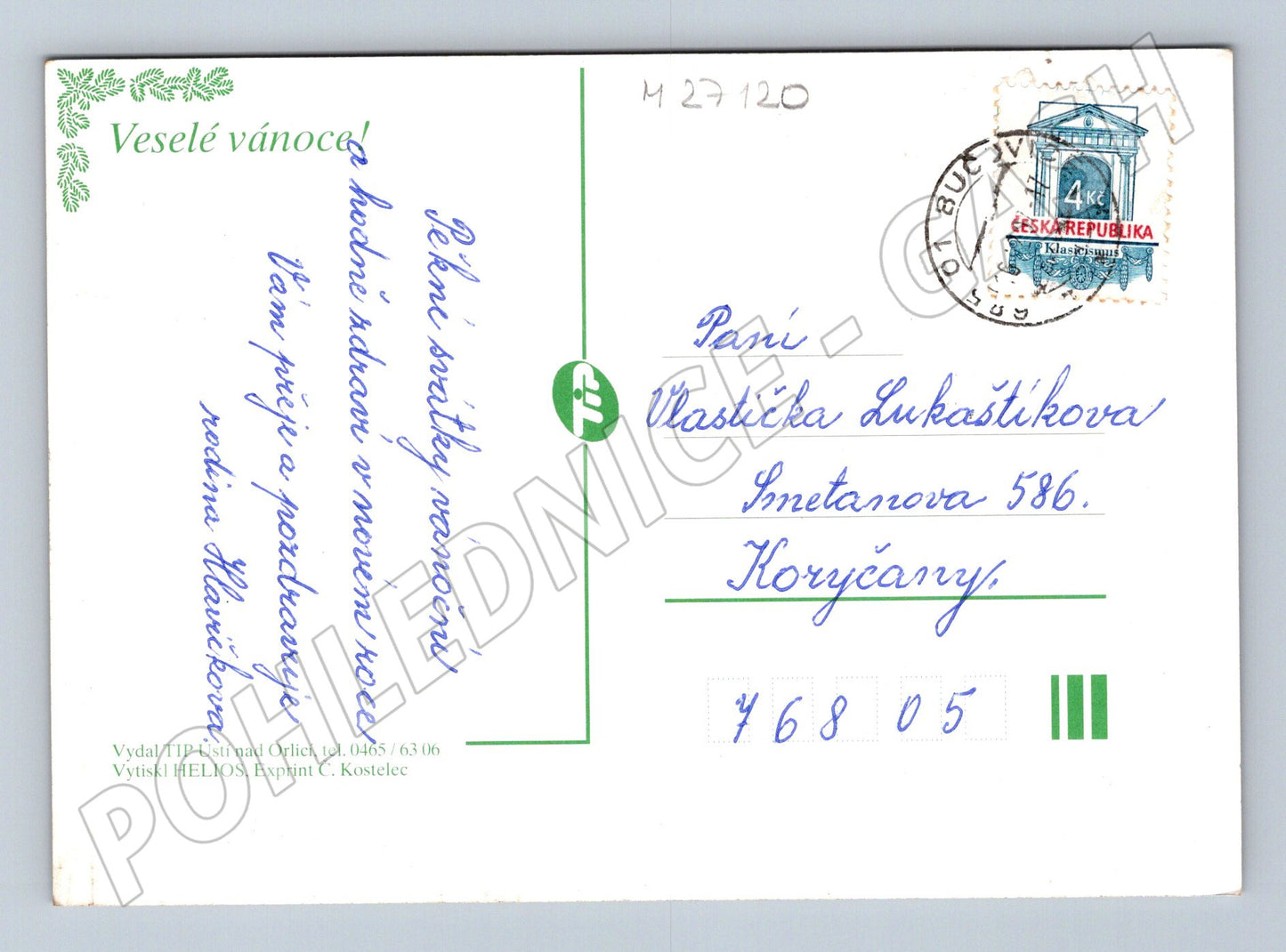 Pohlednice Vánoční zimní krajina s ptáčkem 1957 (M27120)