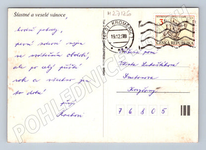 Pohlednice Vánoční zimní krajina ilustrace 1996 (M27126)