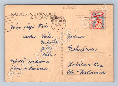 Pohlednice Vánoční svíčka a stromeček 1965 (M27127)
