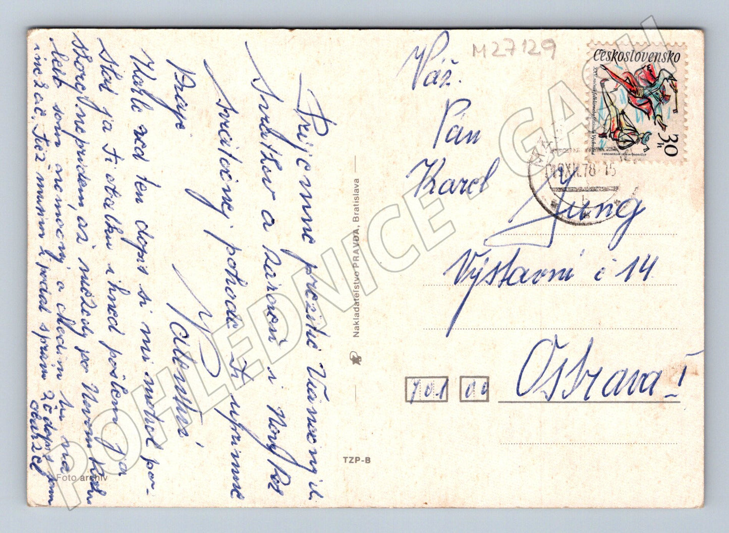 Pohlednice Vánoční zátiší svíčka jablko 1975 (M27129)