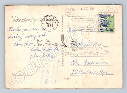 Pohlednice Vánoční zátiší s lampou a ovocem 1970 (M27131)