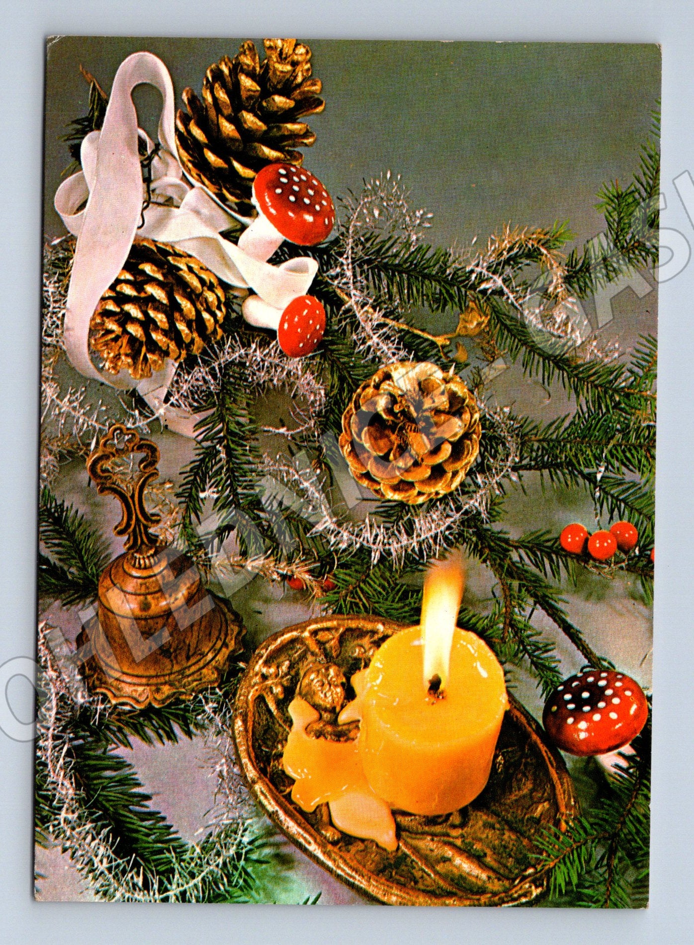 Pohlednice Vánoční motiv svíčka a jmelí 1971 (M27134)