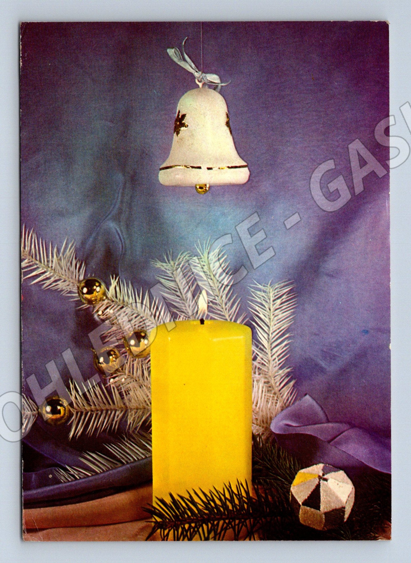 Pohlednice Vánoční motiv svíčka zvoneček 1970 (M27138)