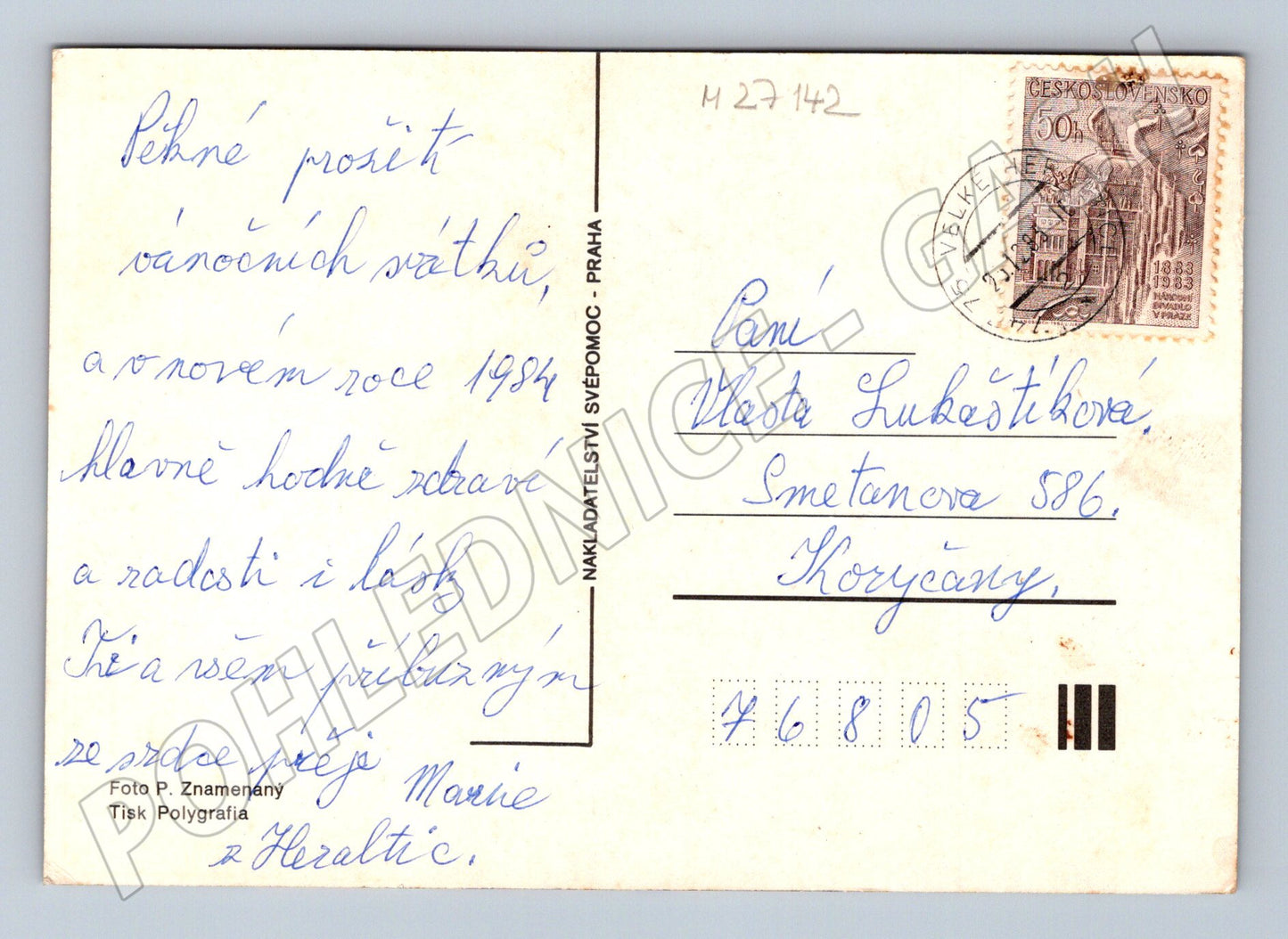 Pohlednice Vánoční zátiší jablka ořechy ozdoba 1983 (M27142)