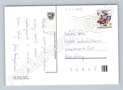 Pohlednice Novoroční svíčkou a vínem 1990 (M27149)