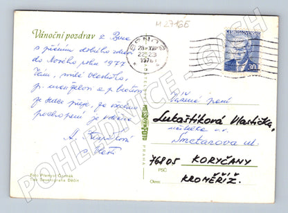 Pohlednice Vánoční novoroční motiv baňka svíčka 1977 (M27165)