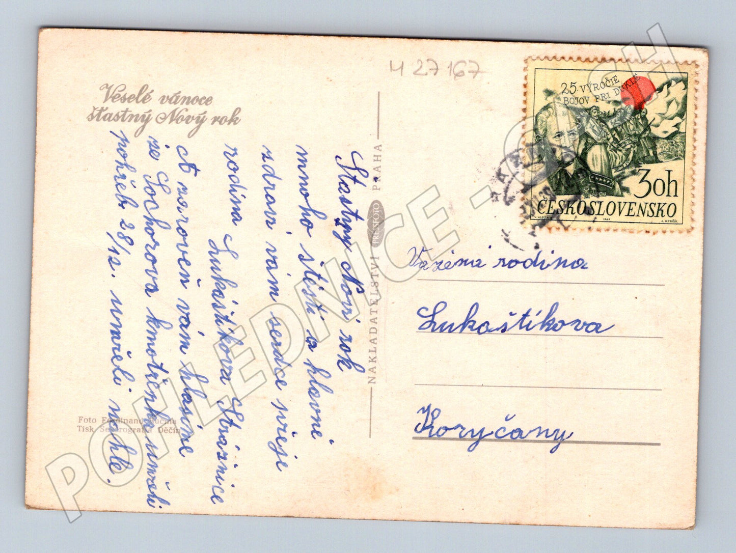 Pohlednice Vánoce zátiší svíčka ovoce ořechy 1969 (M27167)