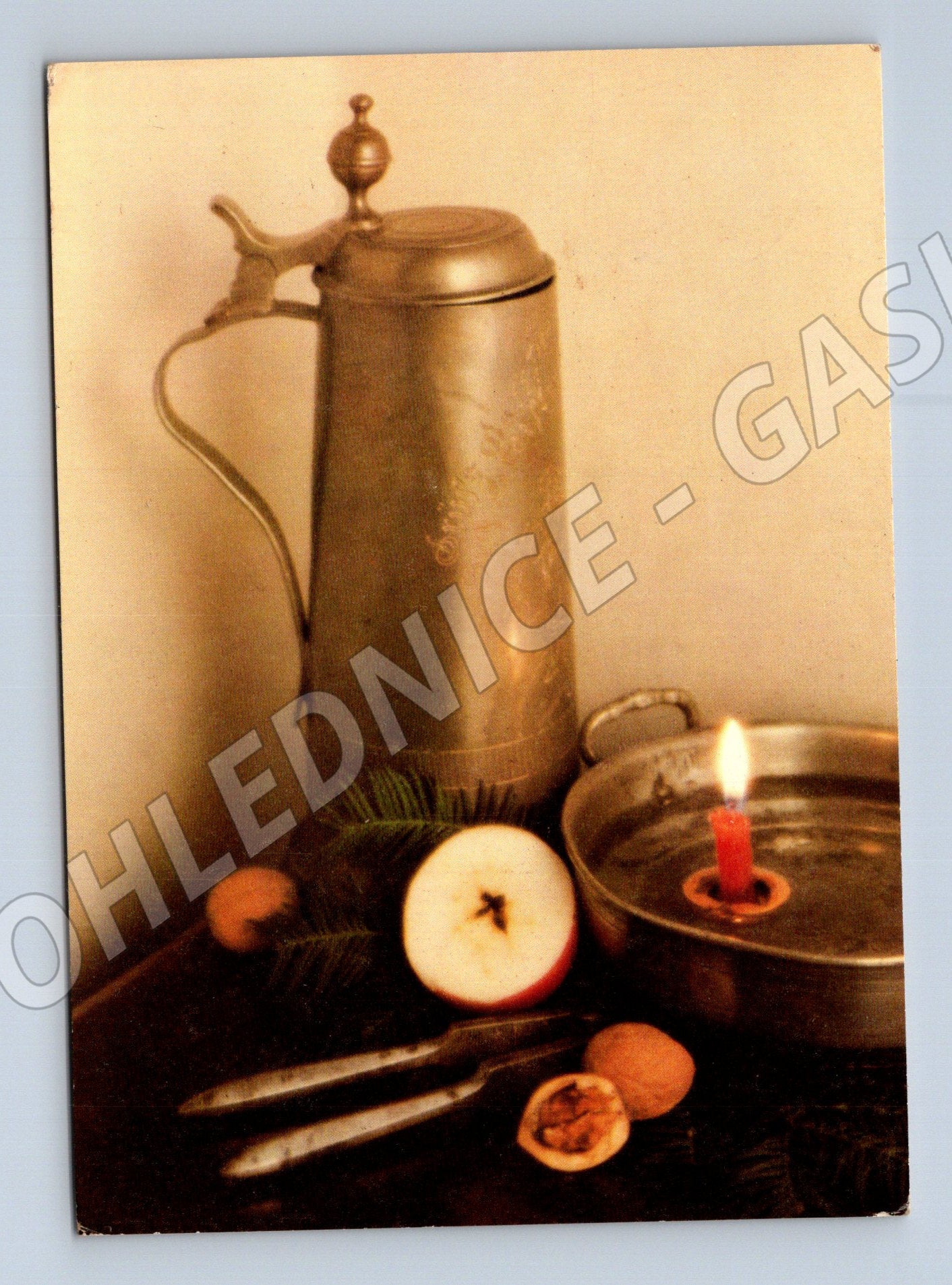 Pohlednice Vánoční zátiší cínová konvice 196x (M27168)