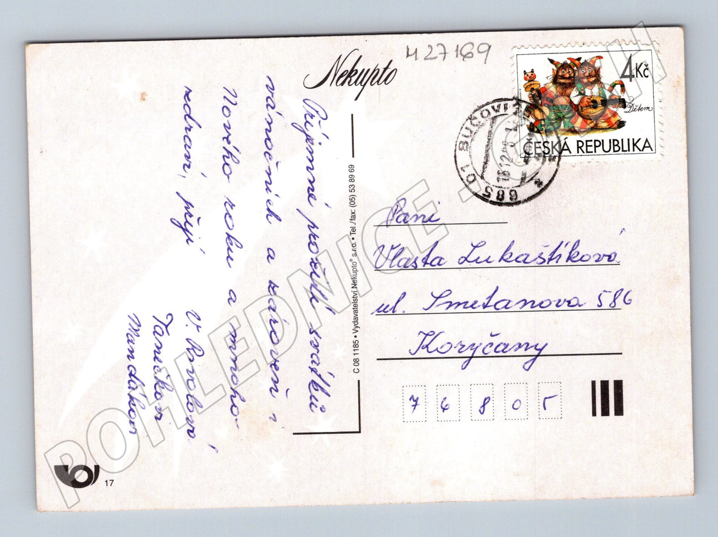 Pohlednice Vánoční kytice s ozdobami 1989 (M27169)