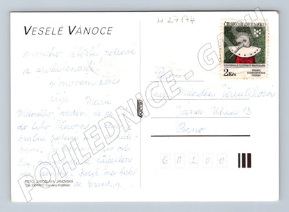 Pohlednice Vánoční s květinami a ozdobami 1950 (M27174)