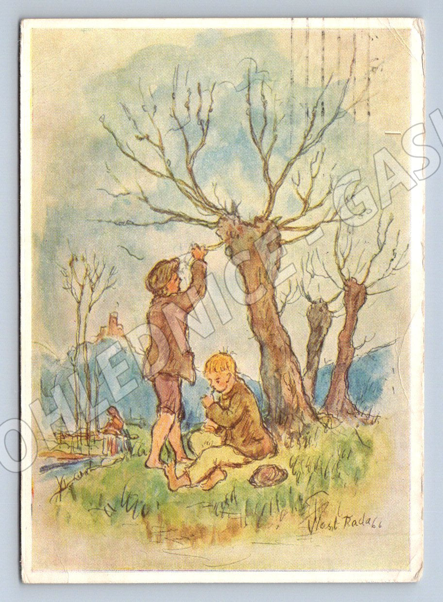 Pohlednice Vlastimil Rada velikonoční kresba 1967 (M2718)