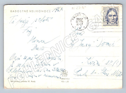 Pohlednice Vlastimil Rada velikonoční kresba 1967 (M2718)