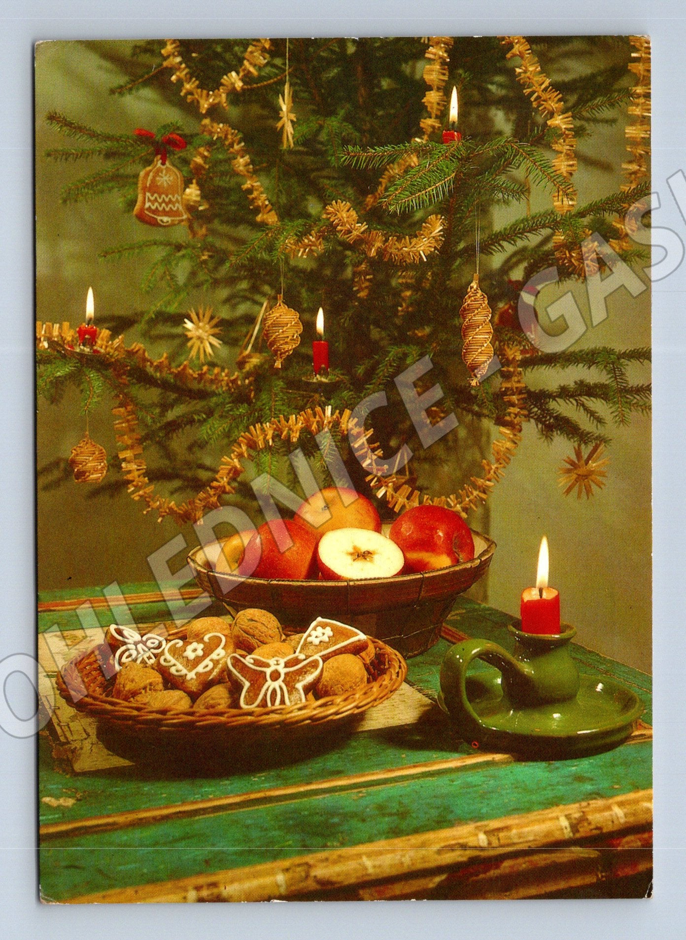 Pohlednice Vánoční stromeček jablka cukroví 1974 (M27181)