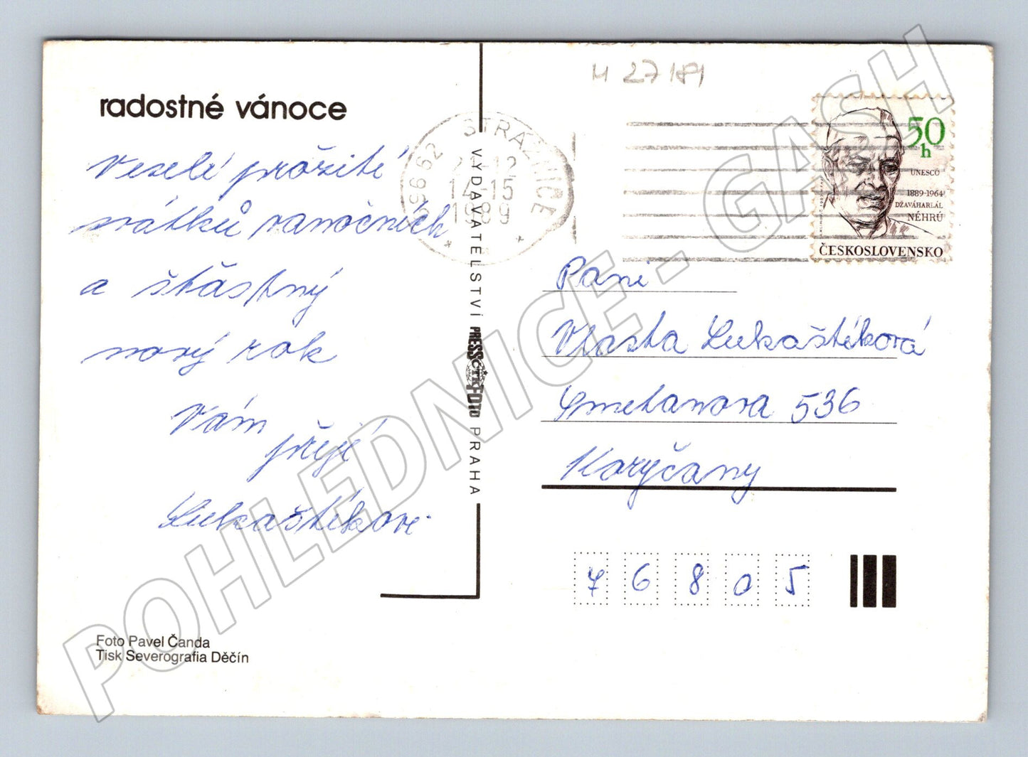 Pohlednice Vánoční stromeček jablka cukroví 1974 (M27181)