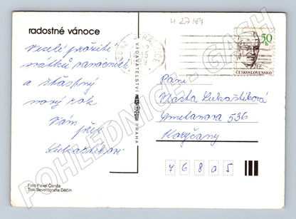 Pohlednice Vánoční stromeček jablka cukroví 1974 (M27181)