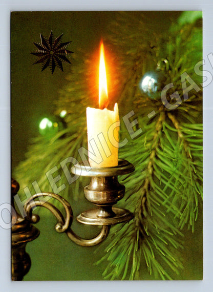 Pohlednice Vánoční motiv svíčka a jehličí 1965 (M27184)