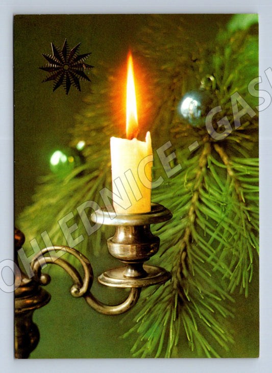 Pohlednice Vánoční motiv svíčka a jehličí 1965 (M27184)