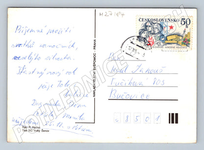 Pohlednice Vánoční motiv svíčka a jehličí 1965 (M27184)