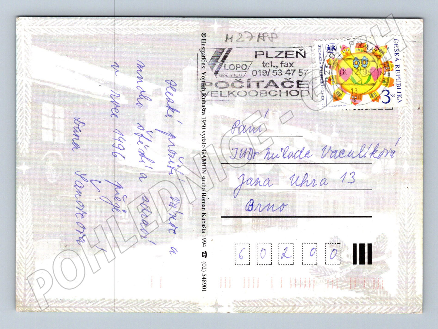 Pohlednice Praha Zlatá ulička sníh 1994 (M27188)
