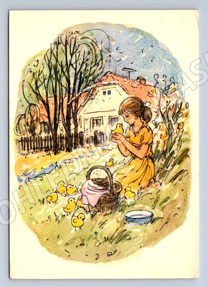 Pohlednice dívka krmí kačátka O Čemus ČSR (M2719)