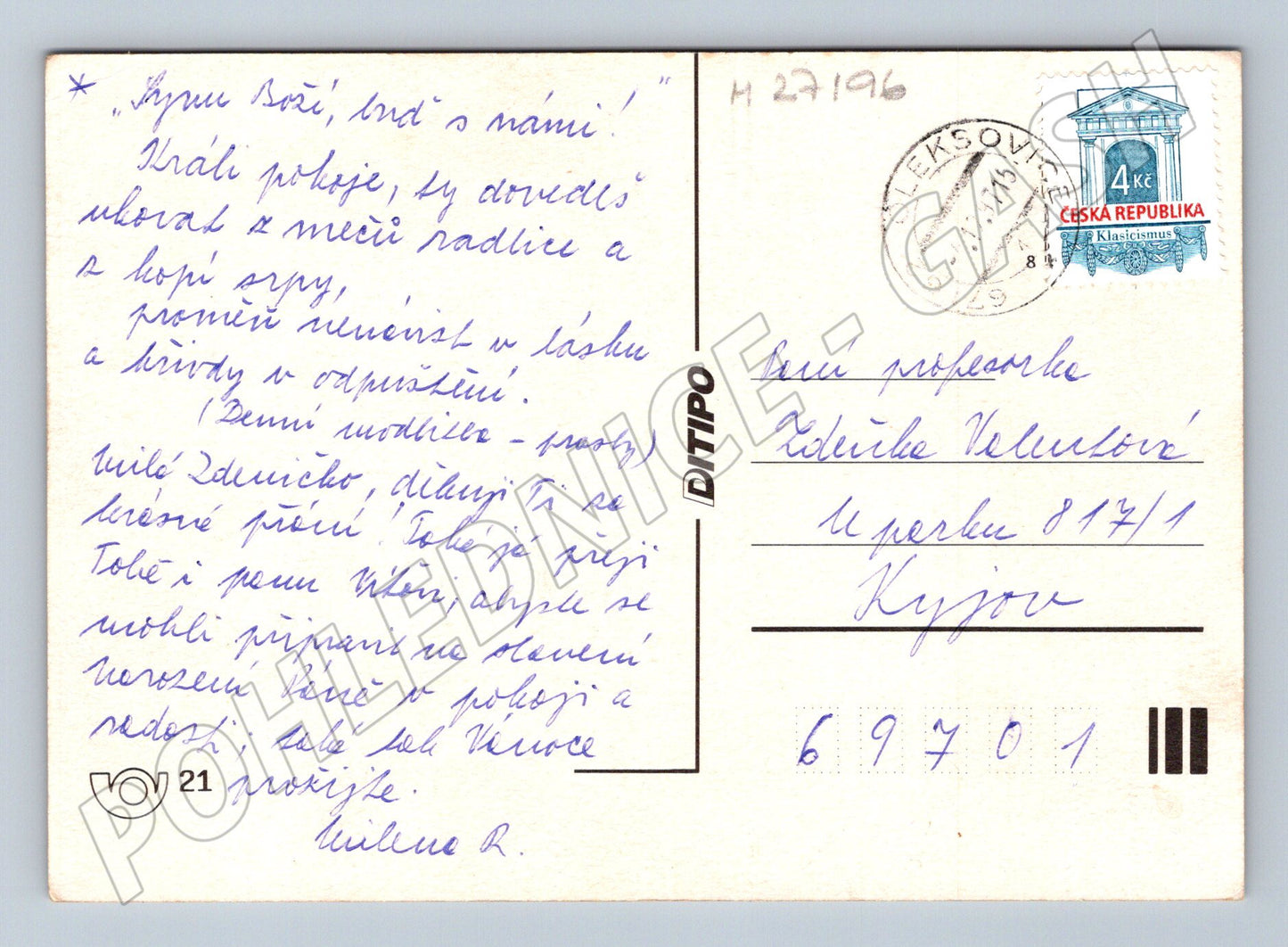 Pohlednice Vánoční sýkorky sníh 1979 (M27196)