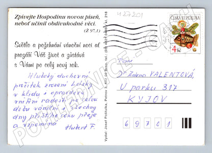 Pohlednice Vánoční s růží a kapkami rosy (M27201)