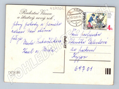 Pohlednice Vánoce svíčky a ořechy 1987 (M27202)