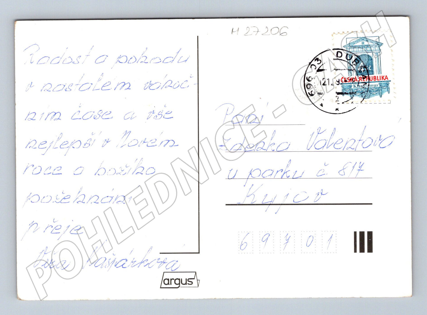 Pohlednice Vánoční vesnička zasněžené stromy 1996 (M27206)