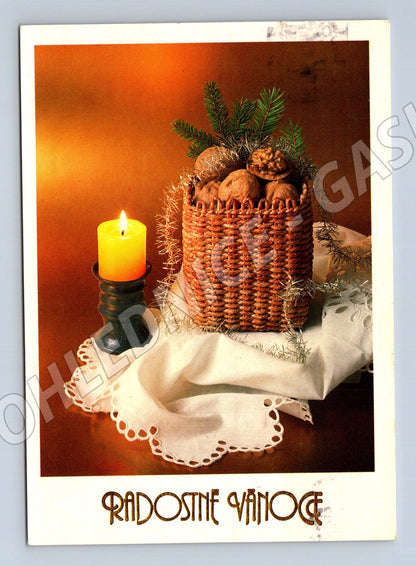 Pohlednice Vánoční zátiší košík ořechů 1990 (M27208)