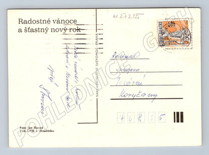 Pohlednice vánoční motiv svíčka a zvoneček (M27215)
