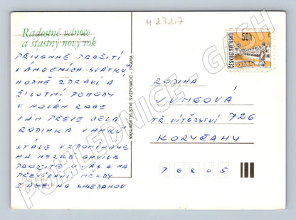 Pohlednice Vánoční zátiší s hodinami a svíčkou (M27217)