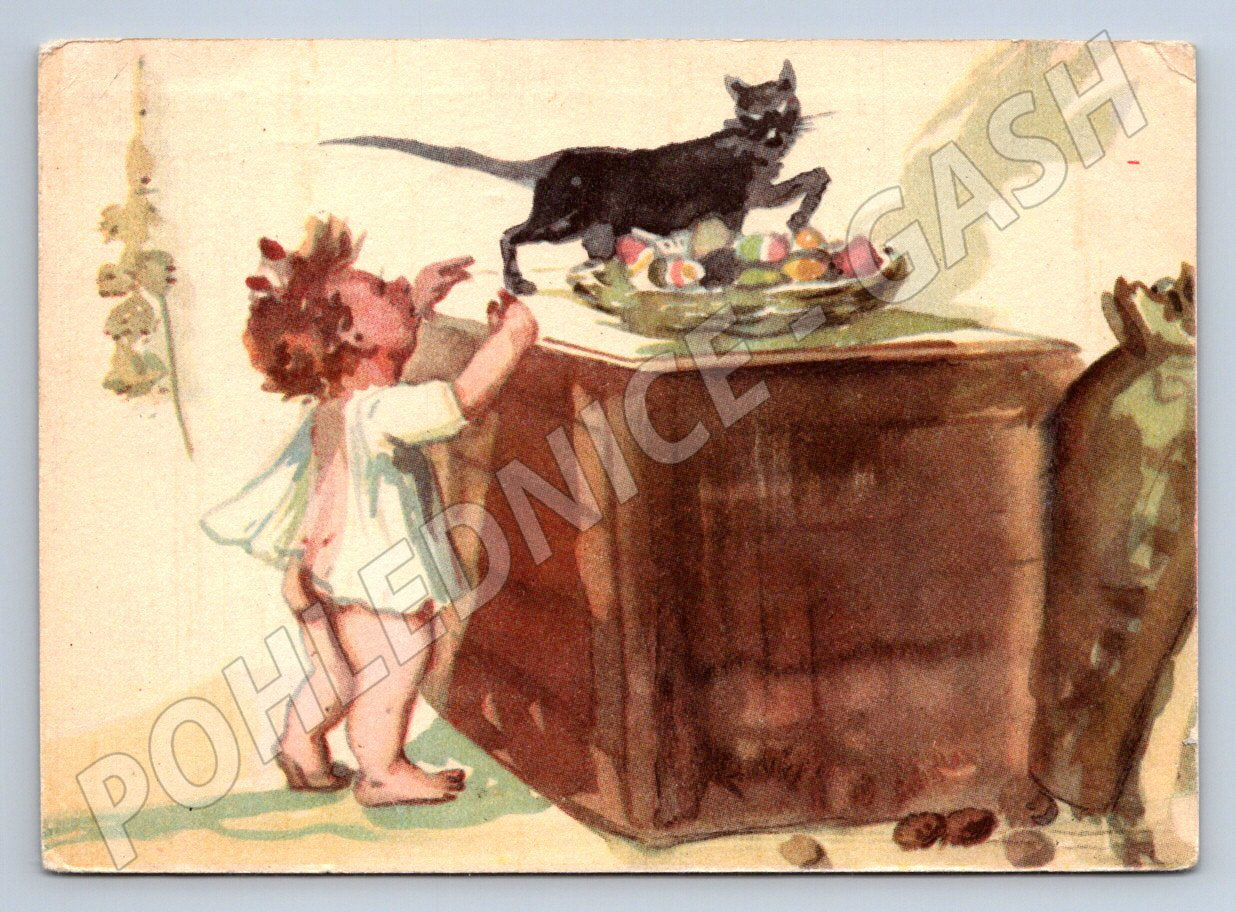 Pohlednice kočka a dítě Alois Hejl 1941 (M2722)