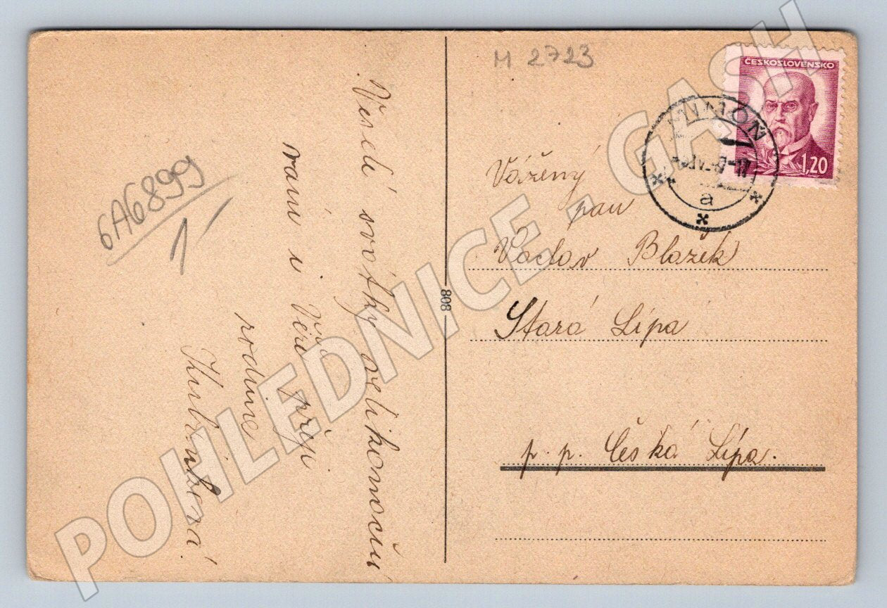 Pohlednice zajíc maluje vajíčka česká velikonoční (M2723)